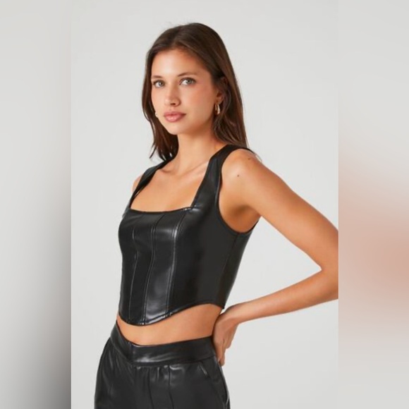 Forever21 Faux Leather Corset Crop Top Small - Picture 2 of 7